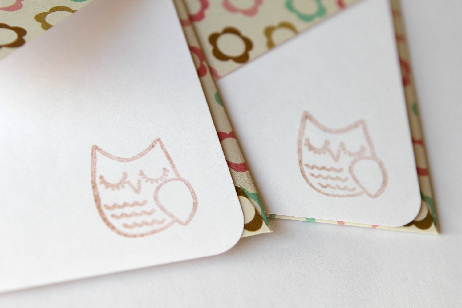 Set of 2 Stationery - Mini Little Colorful Flowers - Sweet Owl