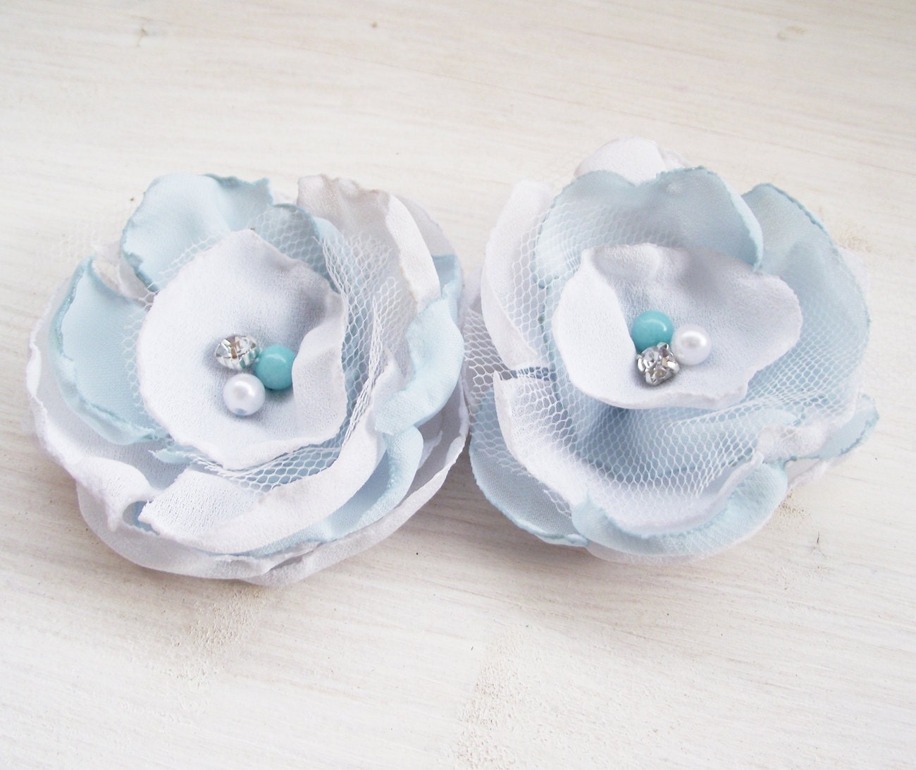 Bridal aqua fabric flowers wedding hair accessories white blue women fashion europeanstreetteam