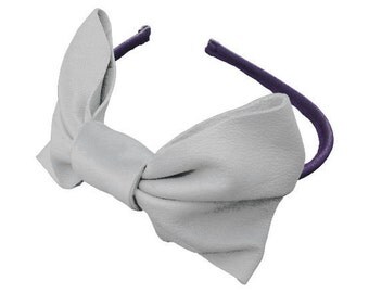 Dirty White Leather Bow Headband Large Hair Bow Alice in Wonderland Purple Leather Covered Hair Band  1 in stock