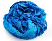 Infinity Scarf Upcycled Sari Silk Tocamade Scarves  Trendy... Beautiful scarf ...Soft Silk...Dodger Blue ...tua