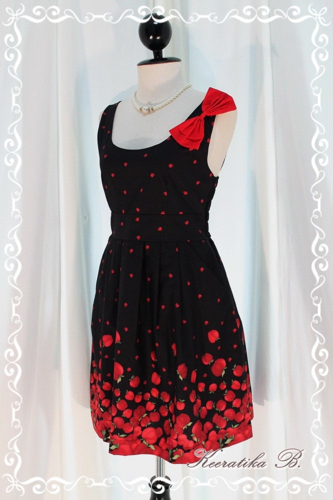 The Apple Tree - Wedding Night Party Cocktail Dinner Chilling Dress Black Color With Cutie Apple Print All Over