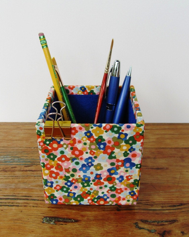 Fabric Wrapped Pencil Cup / Pencil Box, Craft Organizer for the Office, Studio, or Dorm