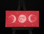 Dark Pink Sacred Feminine Moon, 2" x 4" Oil Painting, Comes with mini black easel and magnet strips on back