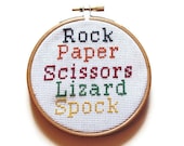 Big Bang Theory Cross Stitch Hoop Rock Paper Scissors Lizard Spock
