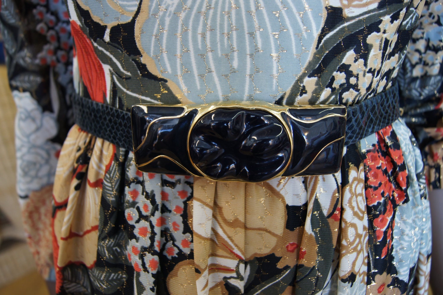 Alexis Kirk Snake Skin Belt with Bold Buckle