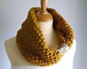 Hand-knit Chunky Infinity Scarf / Cowl / Neckwarmer - Mustard Yellow - Women - Christmas Gift Idea, Winter Fashion, Under 100 - wheretheresawool