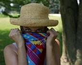Vintage 80s Sarah Coventry Color Block Tribal Pattern Square Bandanna Scarf
