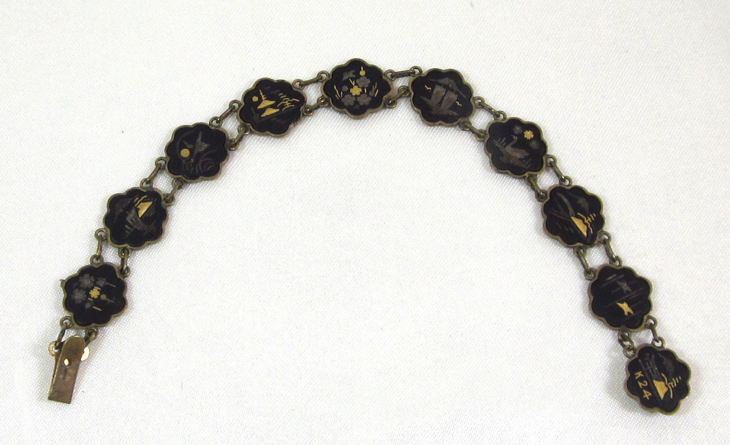 Nielo damascene KOMAI Japanese Mixed Metal Silver Gold,Marked 24K Damascene Bracelet, Asian Antique Bracelet,