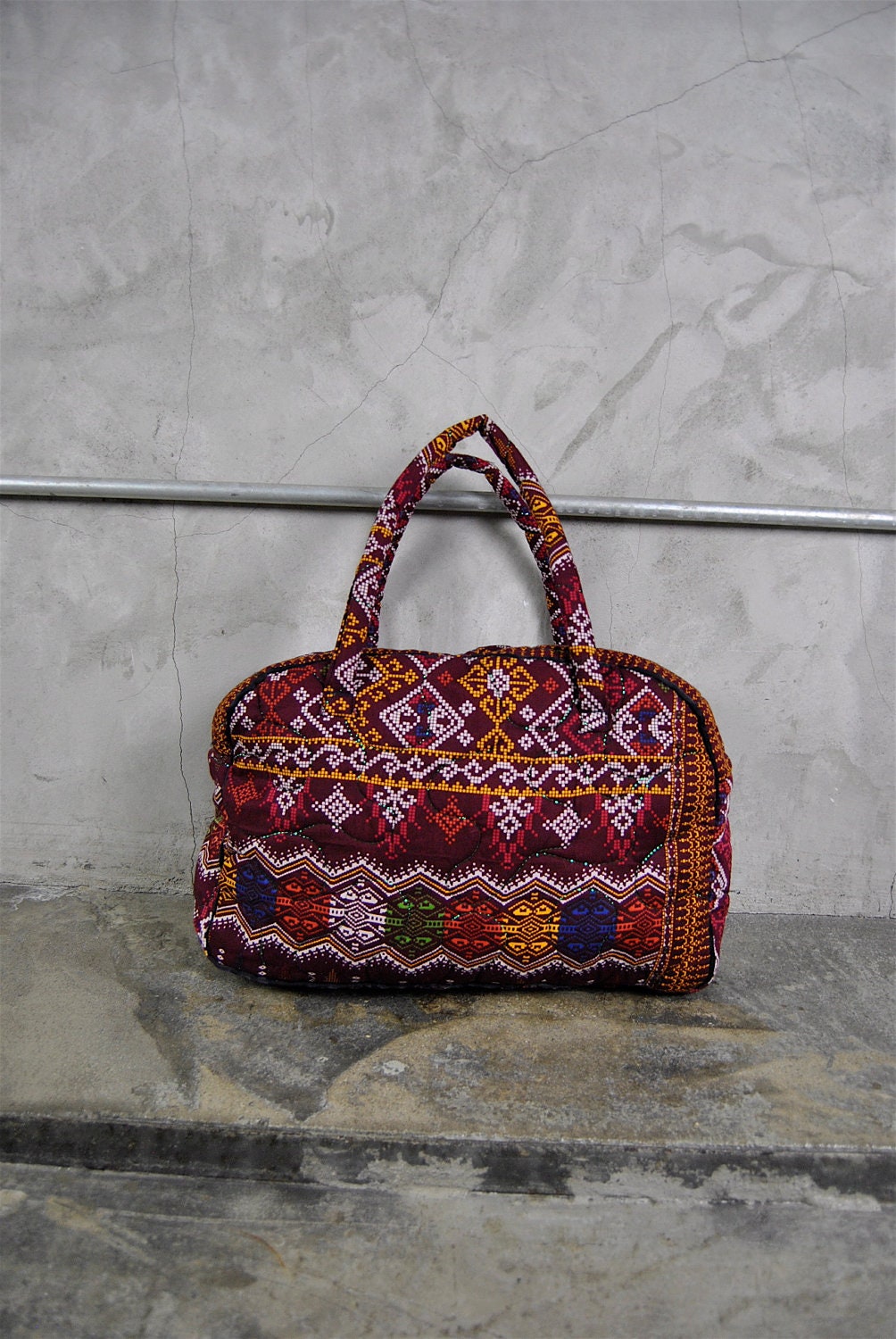 vintage purse, 1990's quilted southwestern geometric tribal printed tote bag