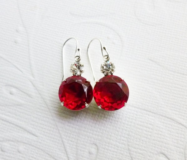 Ruby Red Earrings - Sterling Silver