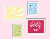 Kids Wall Art You Are My Sunshine Hot Pink Green Daisy 8x10 and 5x7 - Eclectic Nursery or Toddler Girl Wall Art - YassisPlace