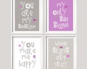 SALE Purple and Grey Nursery Wall Art, Playroom Art - You Are My Sunshine 8x10 nursery decor, baby shower gift, girl colors
