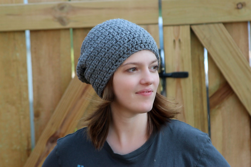 CLOSEOUT SALE Slouchy Crochet Beanie in Greybeard .. Jamie Beanie