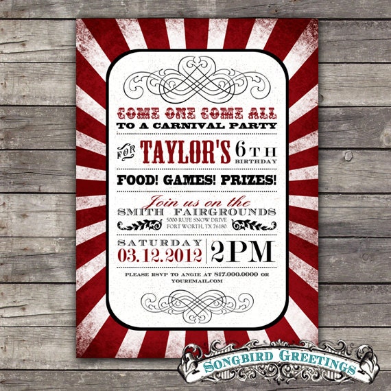 Vintage carnival theme birthday invitation & coordinating tags Il_170x135