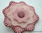 Felt Brooch Layered Flower Brooch with Button Trim Pink Brooch