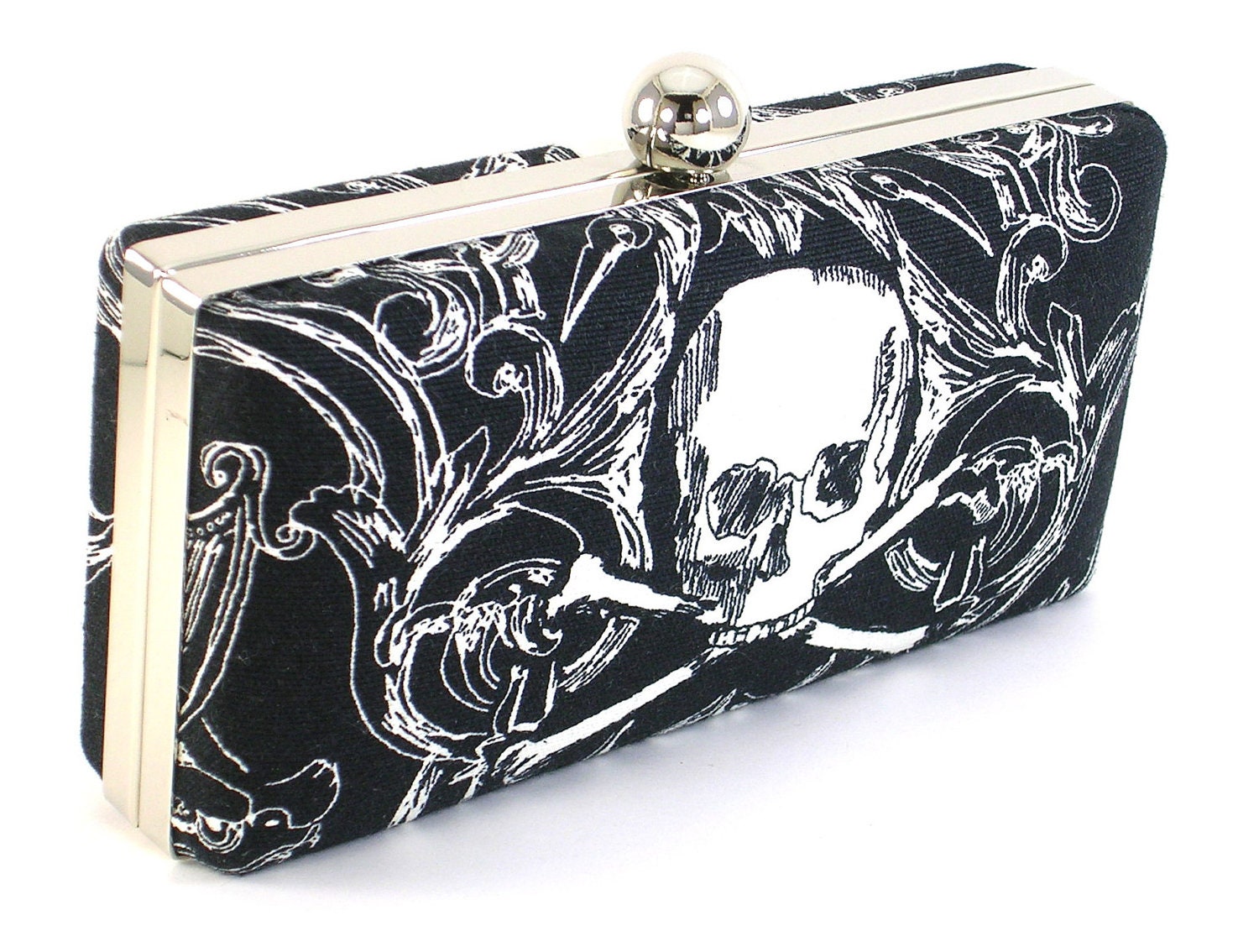 Skull -  Black and White -  Clutch - Clamshell - BagBoy