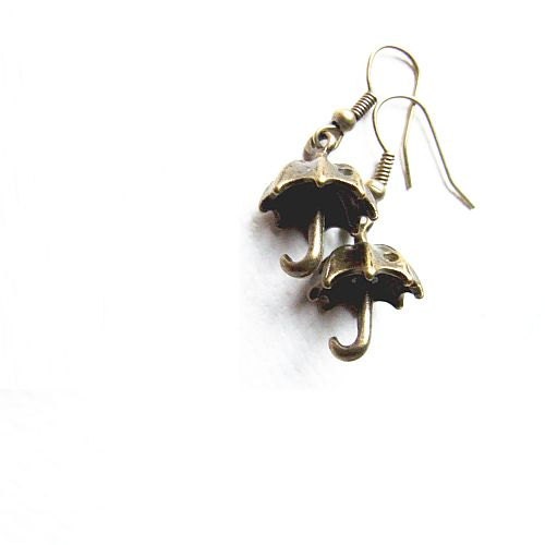 umbrellas parasols earrings - adorable antique bronze sweet dangle umbrellas earrings