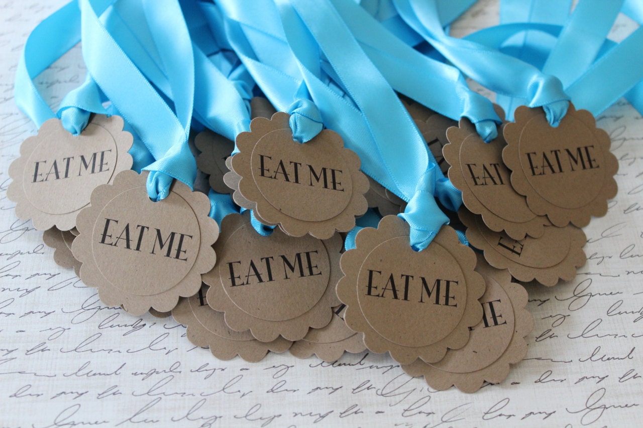 Vintage Inspired "Eat Me, Drink Me" Tags - Set of 12 - You Choose Ribbon Color
