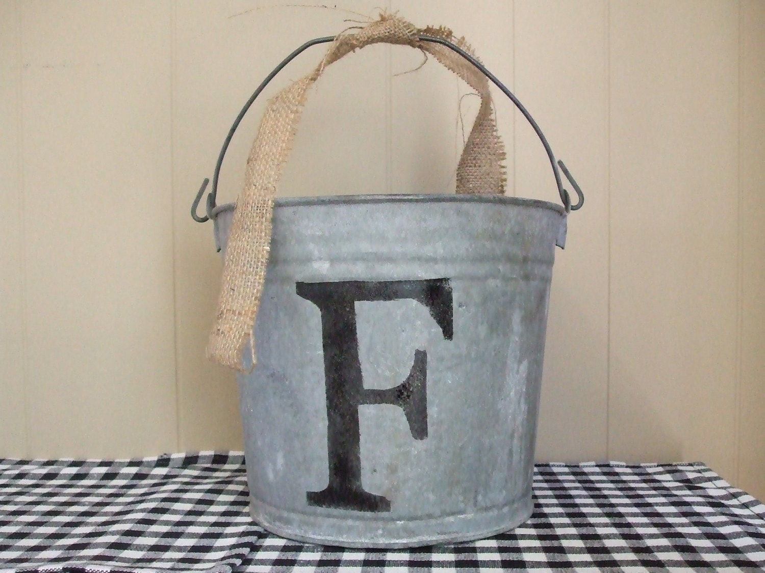 Custom Personalized/ Initial Monogrammed Stencilled Galvanized Vintage Bucket/ Wedding/ Garden Decor