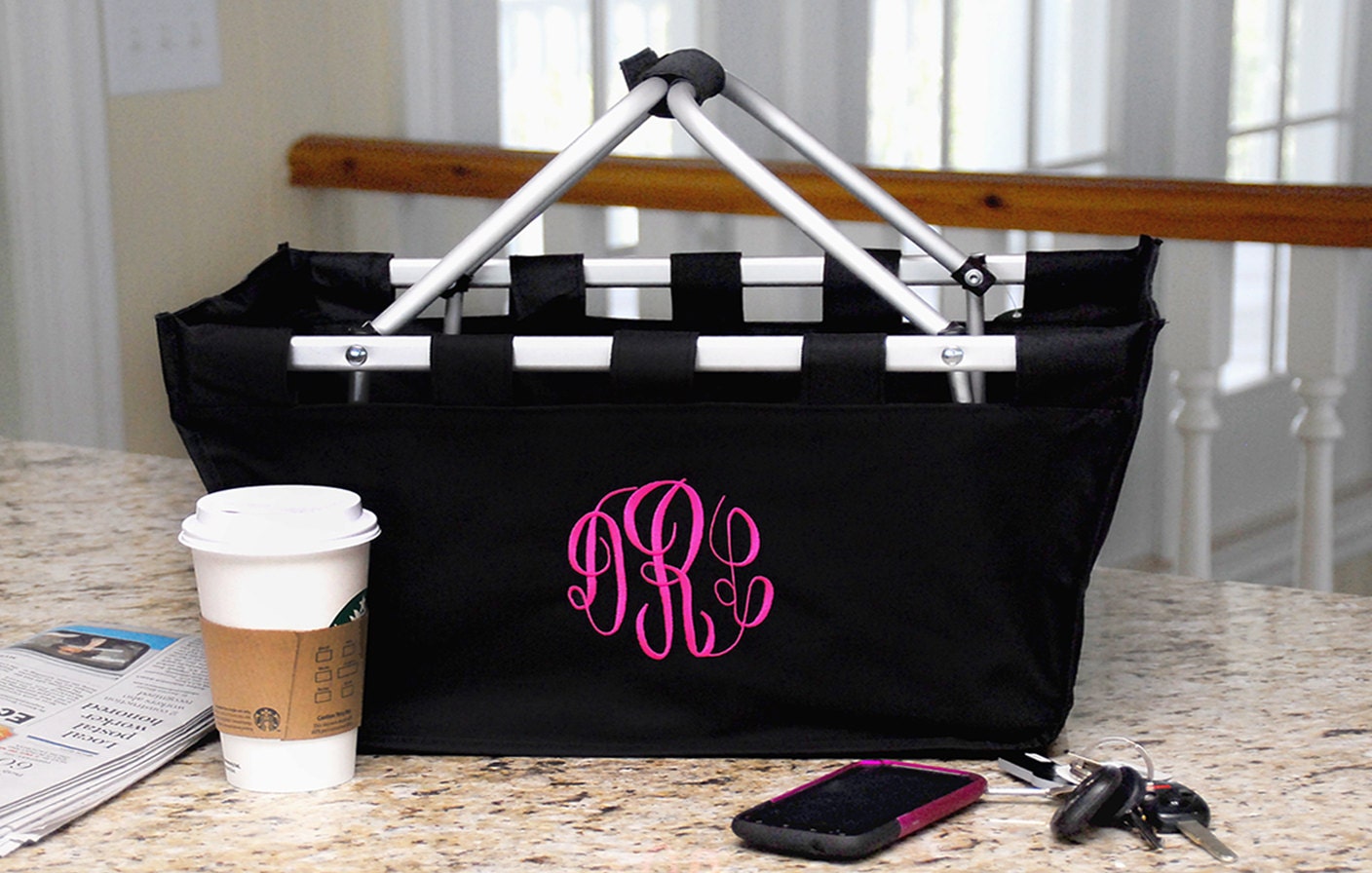 MONOGRAMMED Black Market Tote - LARGE - Custom - Personalized - Wedding Gift - Bridal Shower