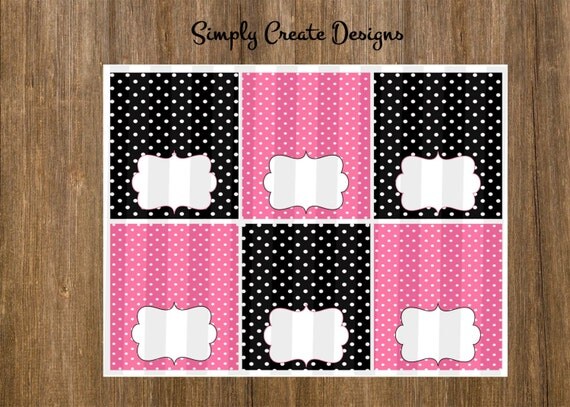 Pink and Black Food Labels Polka Dot NON Personalized 8.5x11 Digital File JPEG or PDF Il_570xn