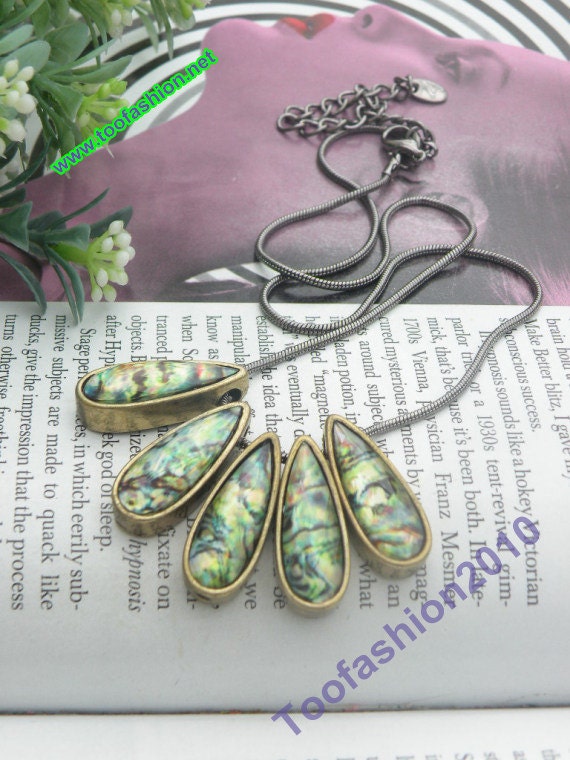 Pretty retro copper 5 drop shape with silver chain necklace pendant jewelry vintage style