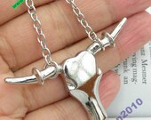 SALE Punk retro silver 3d bull head skull necklace pendant jewelry punk style