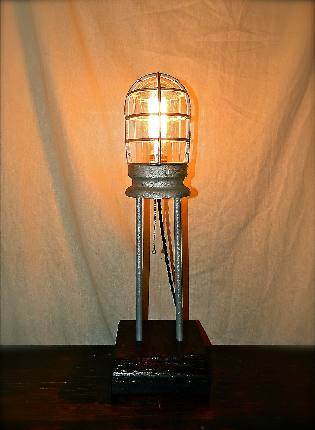Repurposed Crouse Hinds Industrial Cage Table Lamp - Steampunk - Machine Age - 1930s-SALE