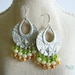 Isle of Mists - Green, Cream, and Orange Hand Painted Chandelier Earrings