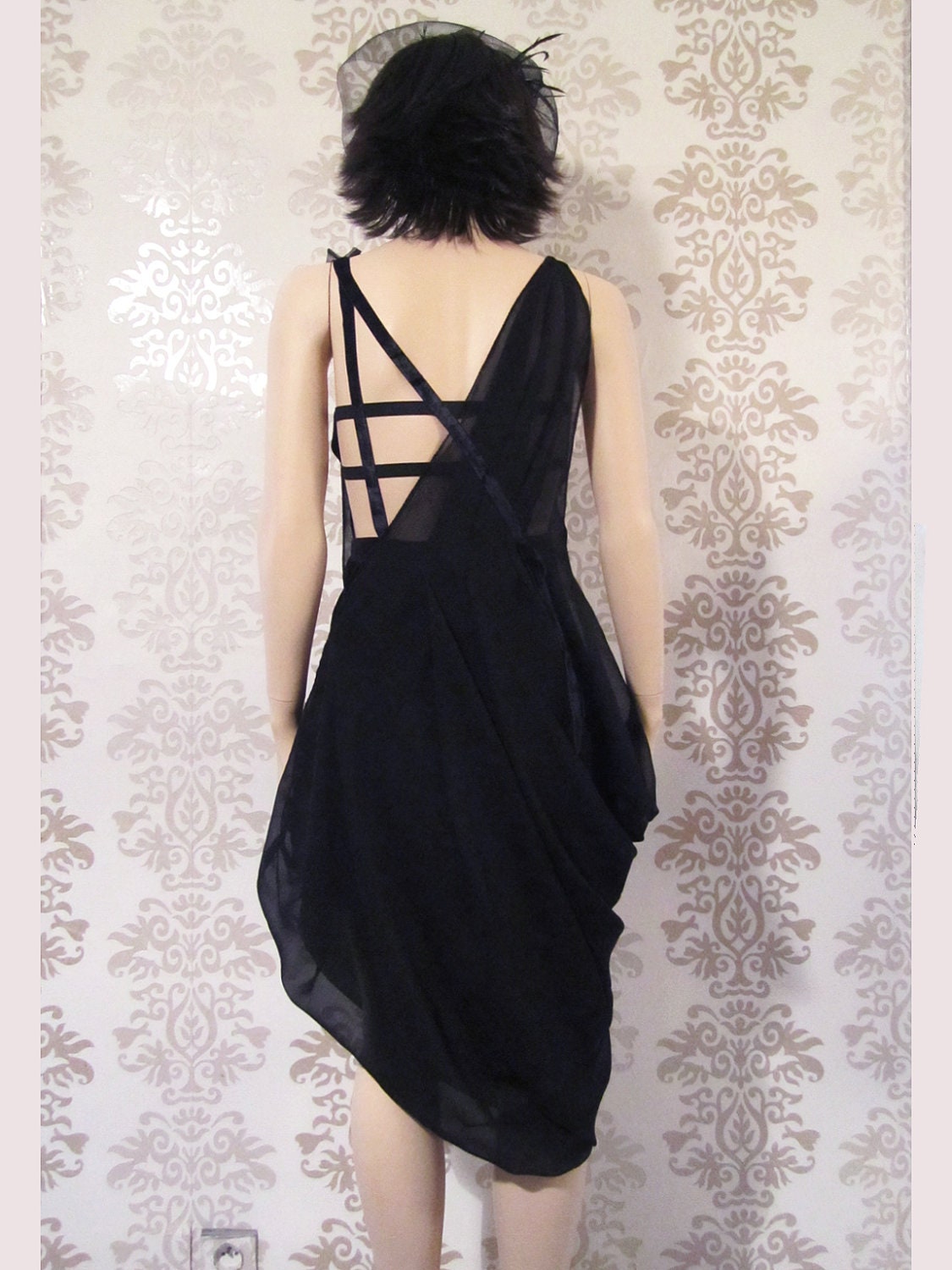 Prom Cocktail Dress Party Dress Holiday Fashion  Evening Dress Clothing Women : LUDOWIC Black Sheer Drape Dress Custom Size