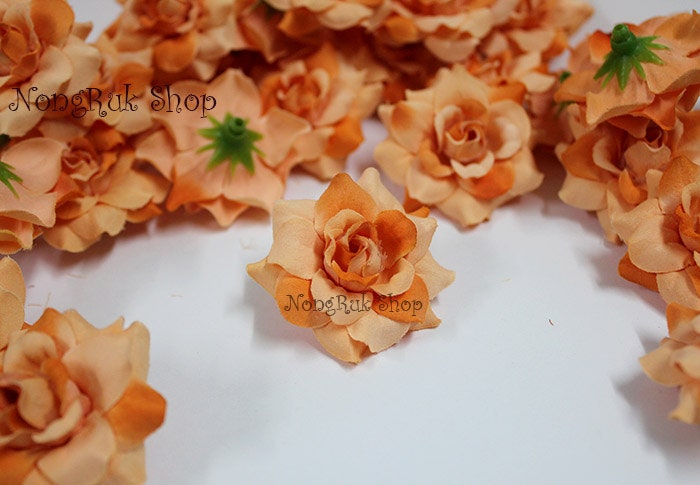 10 Orange color Roses Artificial Silk Flower Heads for Wedding , Bridal Hair Clip, Bag, Shue Decorate