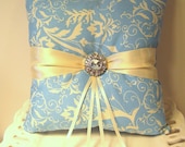 Light Blue and Cream Scrolls Ring Pillow