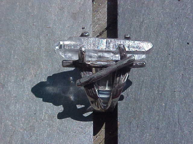 QUARTZ Crystal double terminated set in KAM Custom Sterling Silver Twig Ring