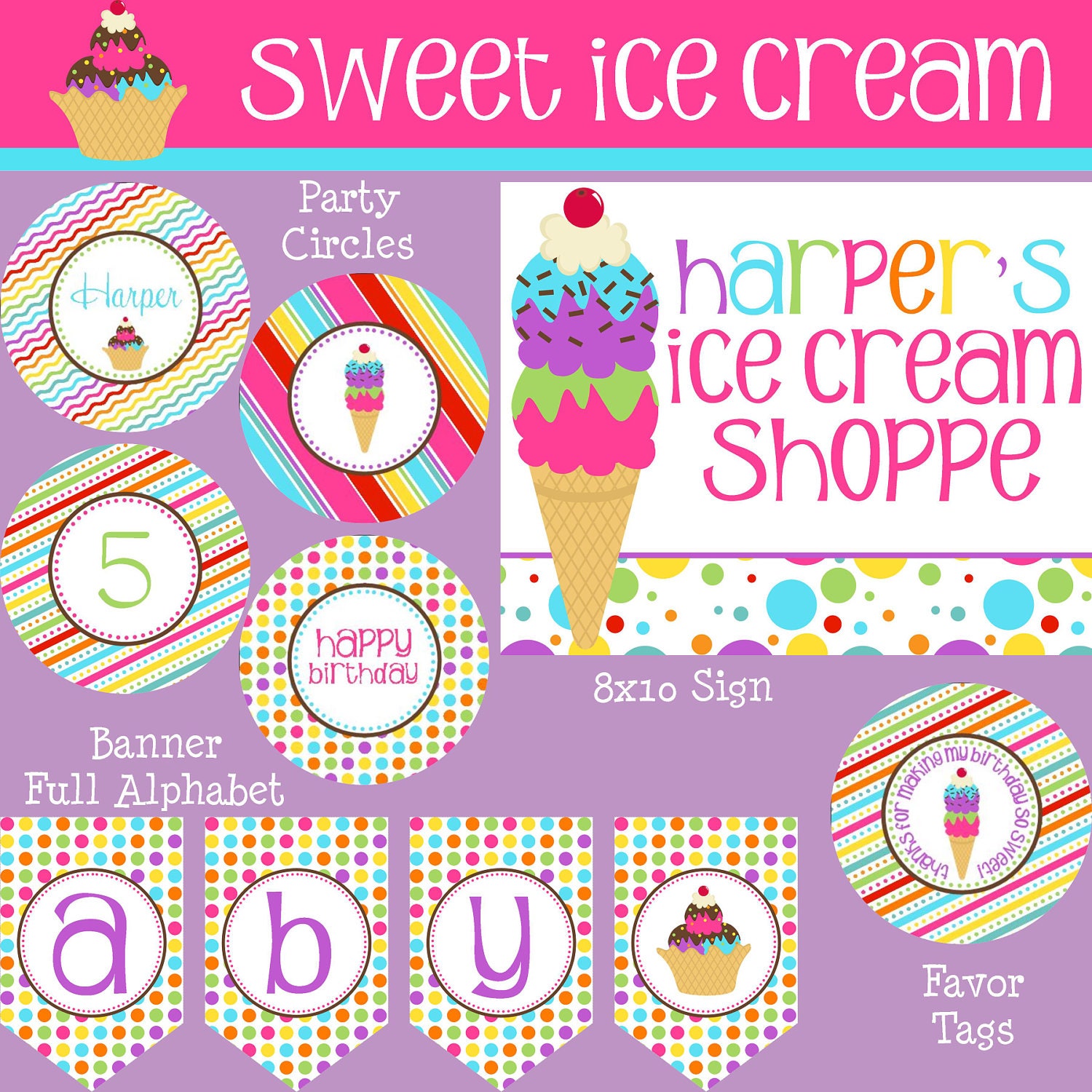 Ice Cream Party Package - Girl Birthday - PRINTABLE Il_170x135
