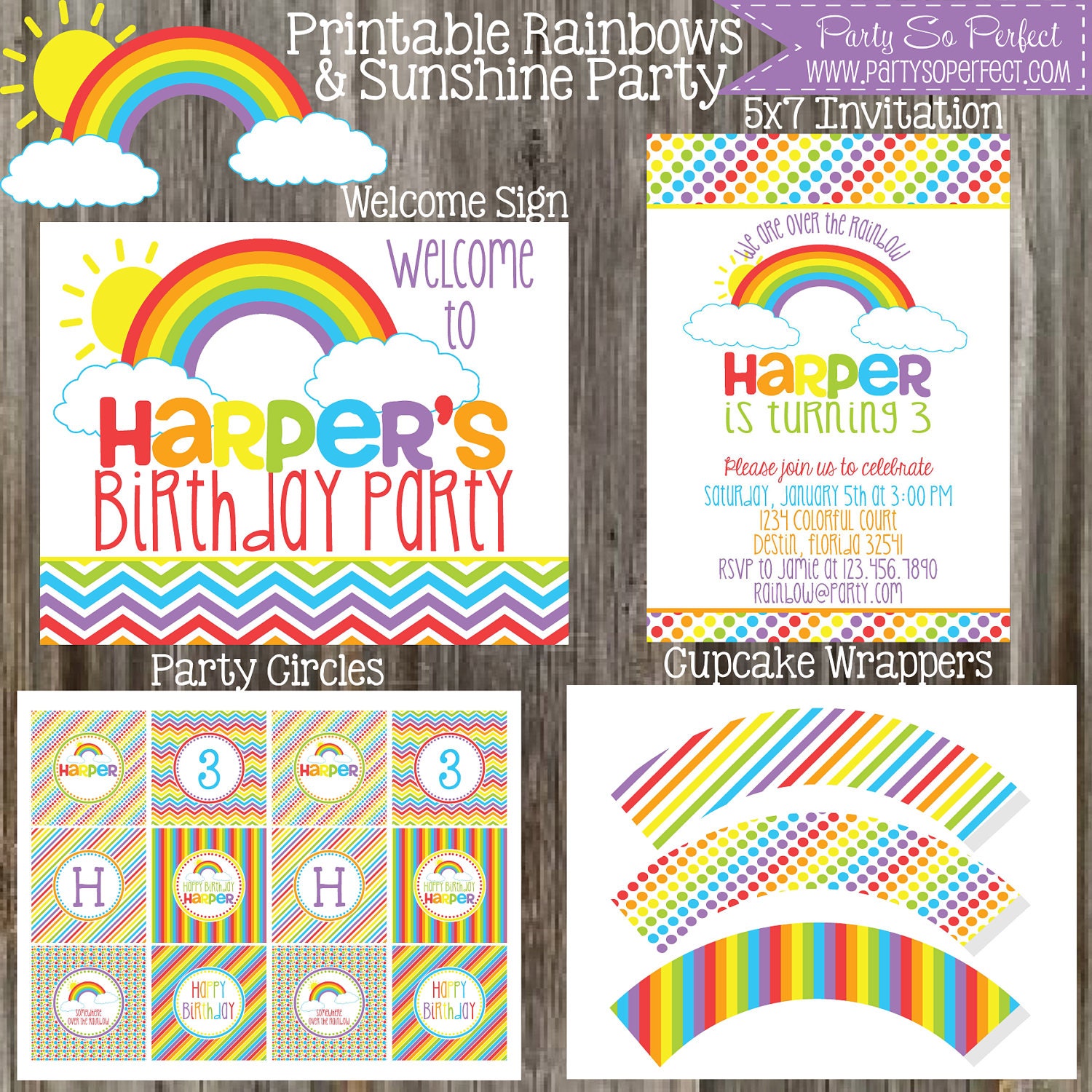 Rainbows and Sunshine Birthday Party Package - Girl DIY Printable