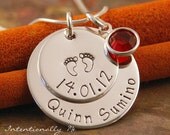 Personalized Jewelry - Hand Stamped Mommy Necklace - Sterling Silver Necklace - My Baby Info Deluxe (name)