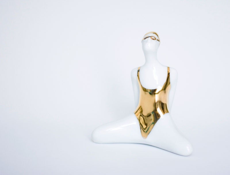 Swimming in gold - Ceramic Porcelain figurine, for olympic and sport lovers.