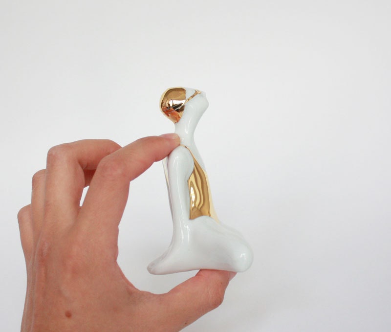 Swimming in gold - Ceramic Porcelain figurine, for olympic and sport lovers.