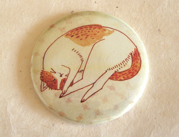 Curling Cat Pocket Mirror Mini Illustration Art 2.25"