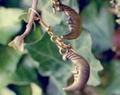 The Moon was but a Chin of Gold - Gold plated moon and stars earrings by benitablue