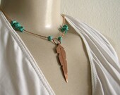 Copper Feather & Turquoise Necklace
