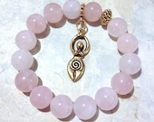 Nile Fertility Goddess Charm Bracelet with Natural Rose Quartz  SemiPrecious Gemstones