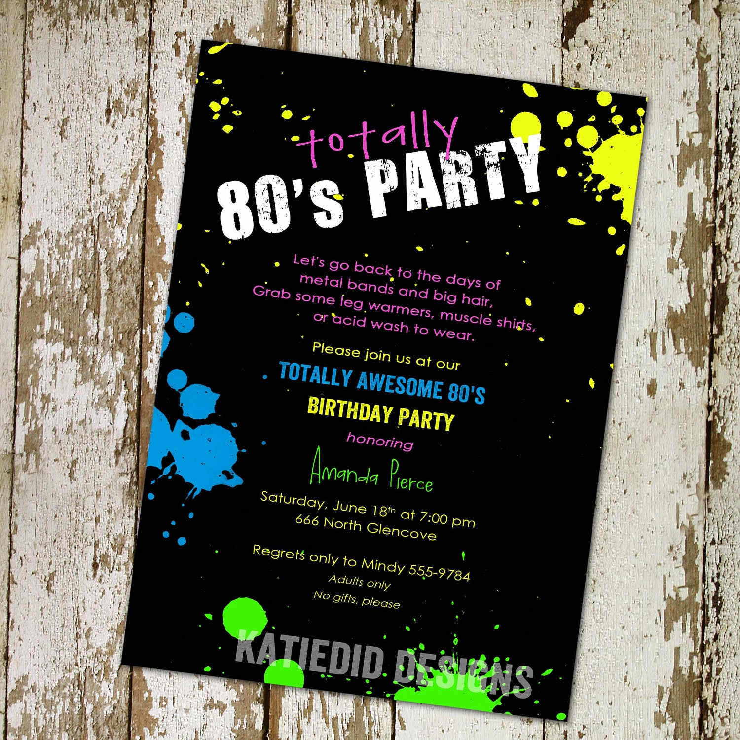 80s themed birthday party invitations, Totally 80s party, digital, printable file (item 214)