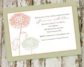 bridal shower invitations or wedding invite, baby shower invitation, coral and sage flowers, digital, printable file (item 310b)