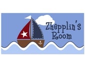 Name Sign Door Personalized Nautical Sailboat Children Wall Art Nursery Decor