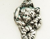 Spoon Pendant Lovely Trumpet Lily with Girl's FaceVictorian Era Sterling Lily Pattern Pendant (P036)
