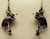 Vintage Flamingo Dangle Earrings, Sterling Silver (V164)