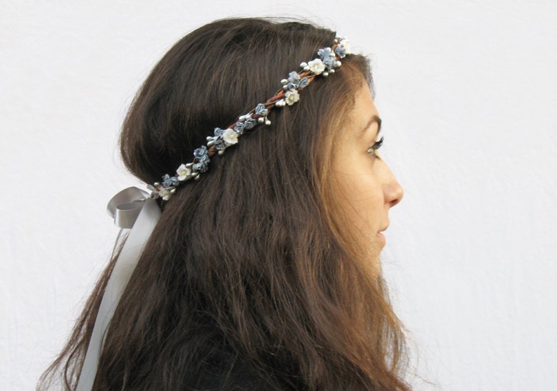 Blue flower Crown, Tiara - Soft Blue, Silver and Ivory Flower Crown. Bridal, Weddings, Flower Girl, Fashion, Headpiece