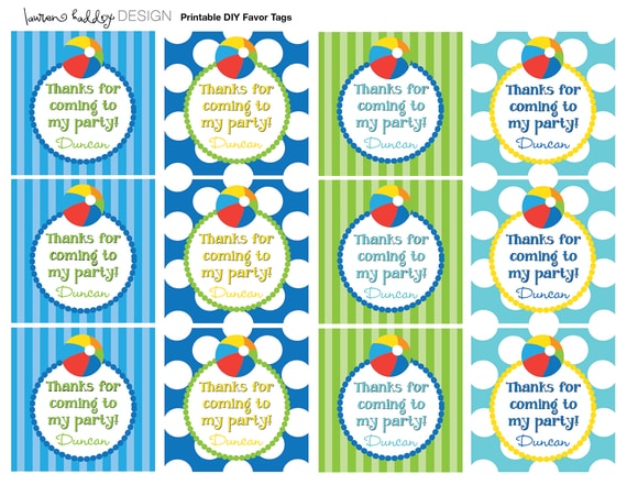 DIY Printable, Beach Ball FAVOR TAGS Il_570xn