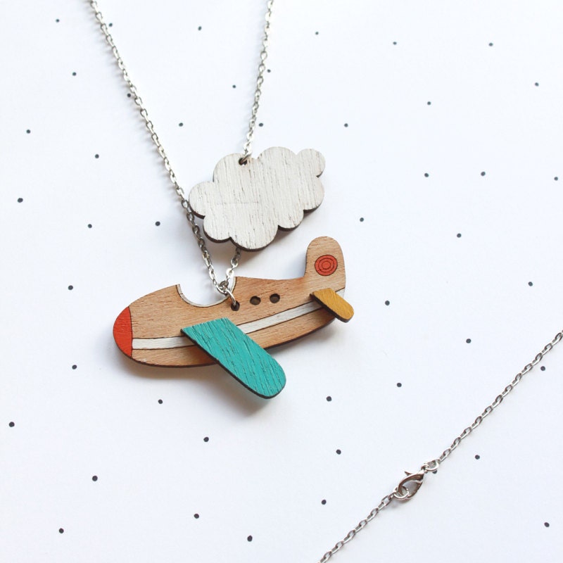 Wooden Laser Cut Aeroplane Necklace